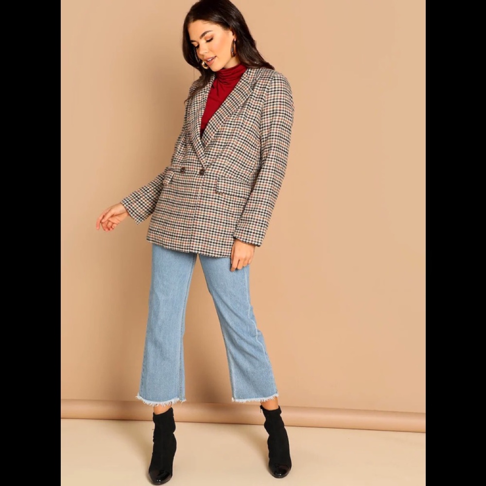 Double Breasted Houndstooth Blazer Jacket - Picture 4 of 5